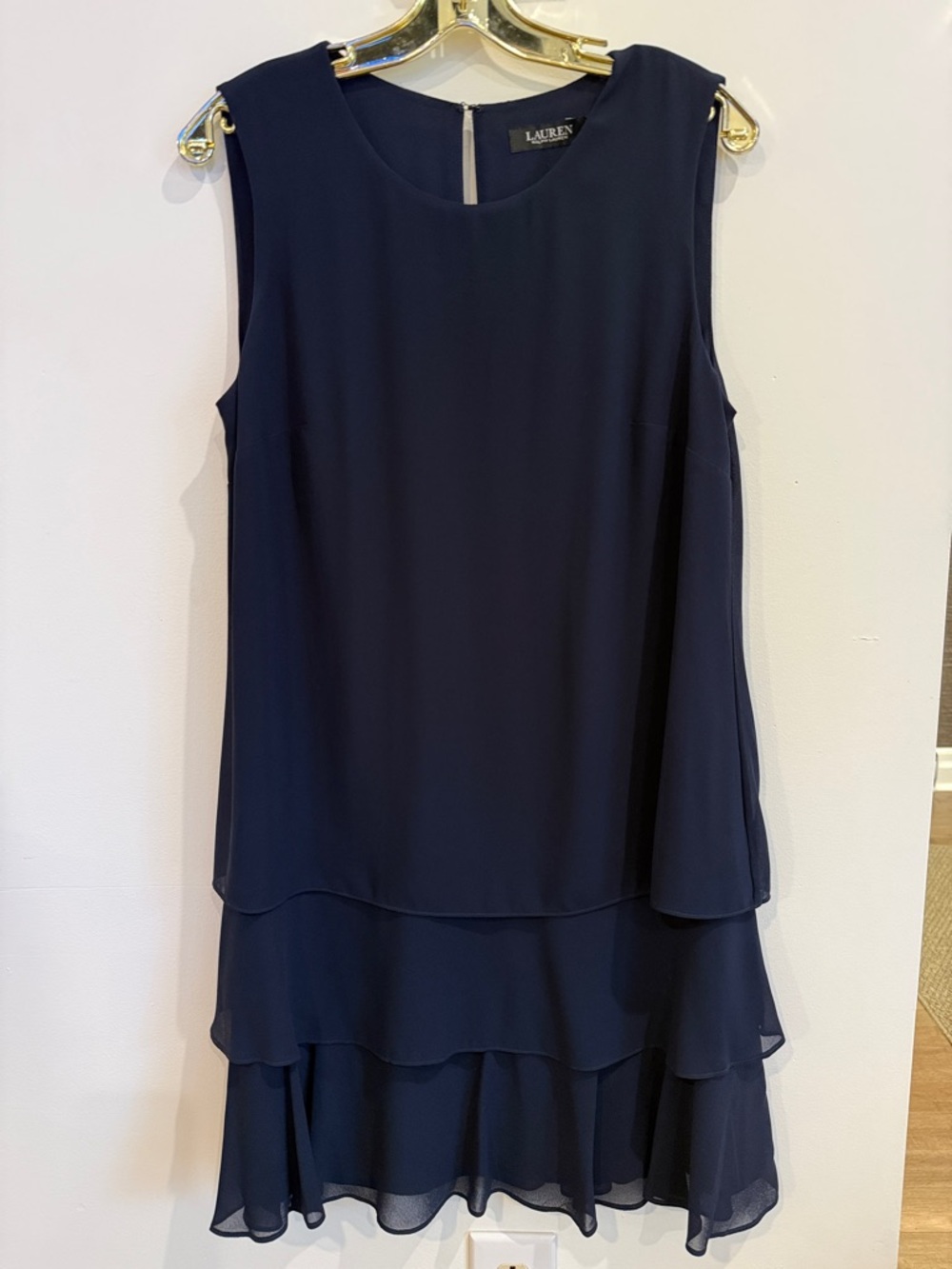 Lauren Ralph Lauren Navy Sleeveless Tiered Chiffon Dress NWT